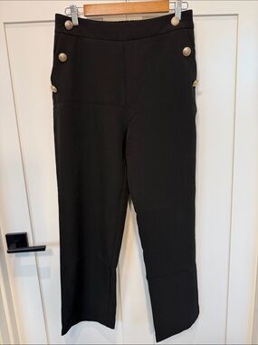 Endless Rose Black Wide-Leg Trousers with Gold Buttons